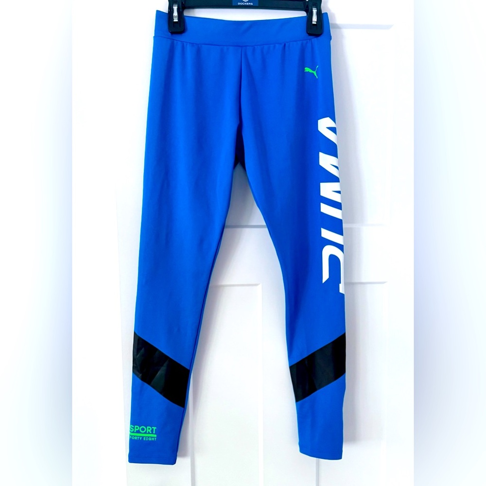 NWT Puma Xtreme Platinum Blue Logo Leggings, Size Medium